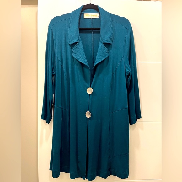 Diane Kennedy, bamboo blend 0X jade green, shirt & jacket. - Picture 1 of 9